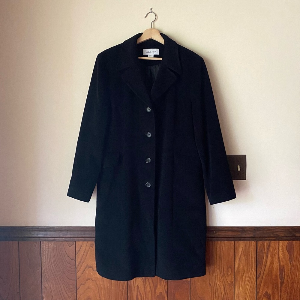 angora & wool Calvin Klein coat - size 14 - luxury overcoat / topcoat